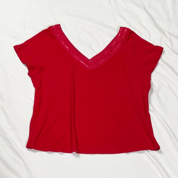 Vintage Tops - Y2K Plus Size Red Short Sleeve Blouse